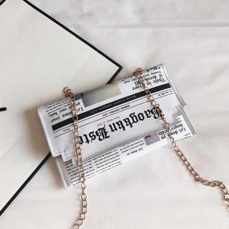 MBTI Newspaper Print Shoulder Bag Fashion Woman Individual Envelope Bolso Mujer Y2k Harajuku Vintage Ladies Crossbody Bags