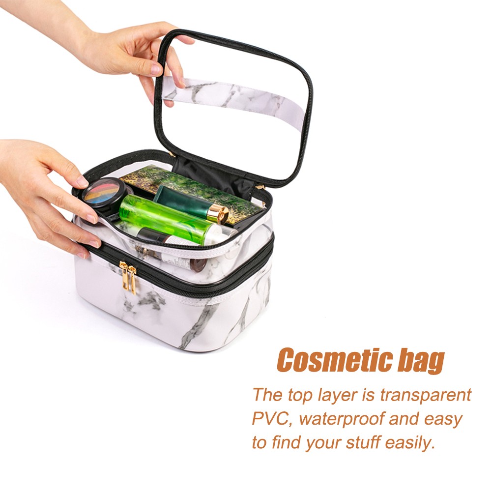 Makeup Bag Double Layer Cosmetic Case Travel Organizer Lipsticks Storage Reusable Marble Fashion Toiletry Clear Handbag Zipper