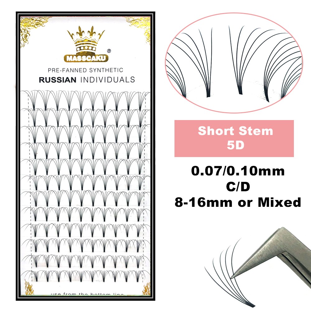 MASSCAKU Big Stock Pre-made Fans Short Stem Eyelashes Extension Dense Wide Fans 3d4d5d6d10d20d Lashes False Mink Eyelashes