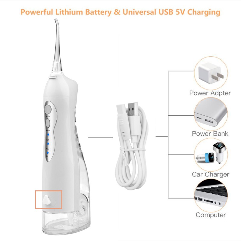 Portable Oral Irrigator USB Rechargeable Water Floss Lrrigator 260ml Dental Dental Dental Lrrigator Dental Water Jet + 5 Nozzle