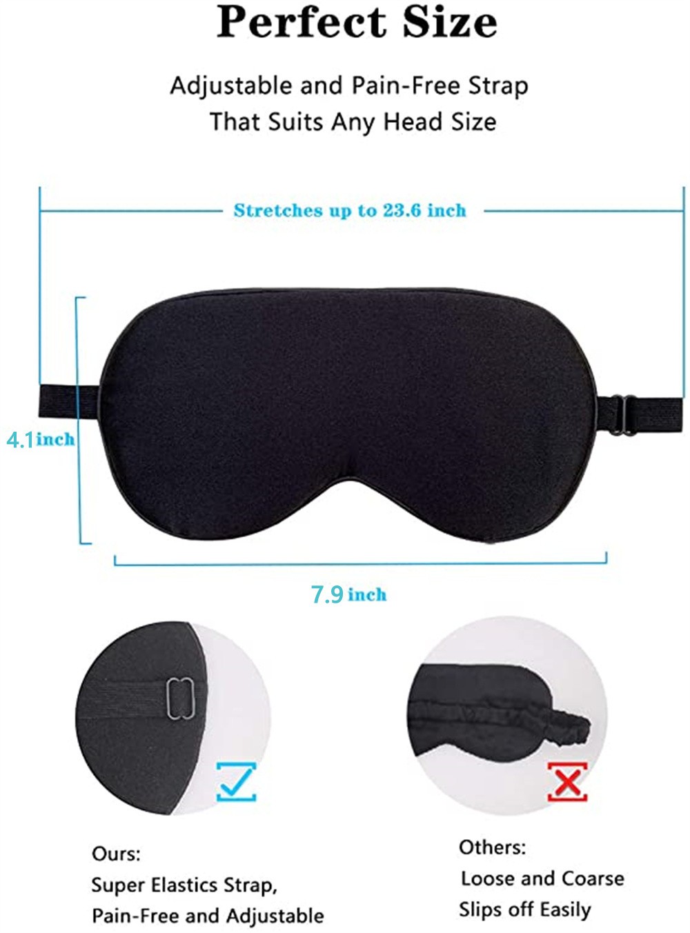 100% Natural Silk Sleeping Eye Patch Smooth Soft Sleeping Eye Mask with Adjustable Strap Blocks Light Eye Shade Cover Blindfold