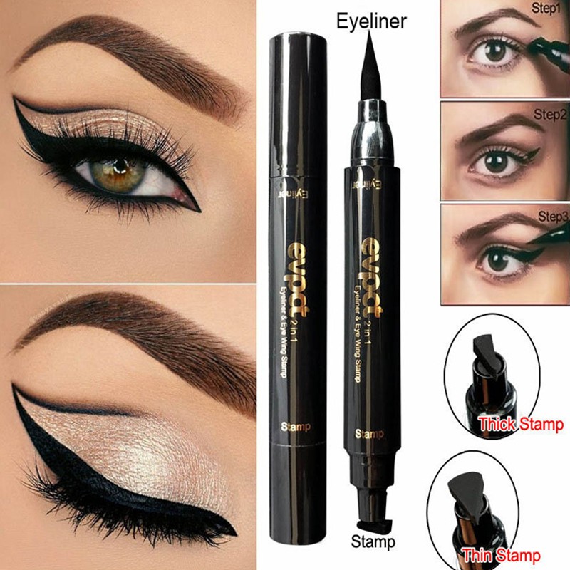 Eyes Makeup Black Double-ended Eye Liner Liquid Pencil Quick Dry Waterproof Black Makeup Stamp Wing Eyeliner Pencil TSLM1