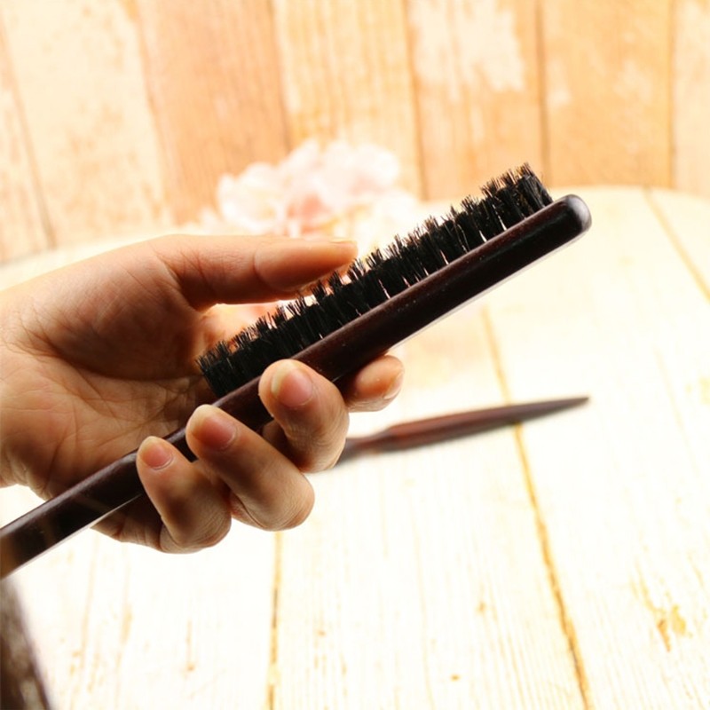 Hair Cleaning Brush, Natural Hair Comb With Wooden Back Handle And Boar Bristles