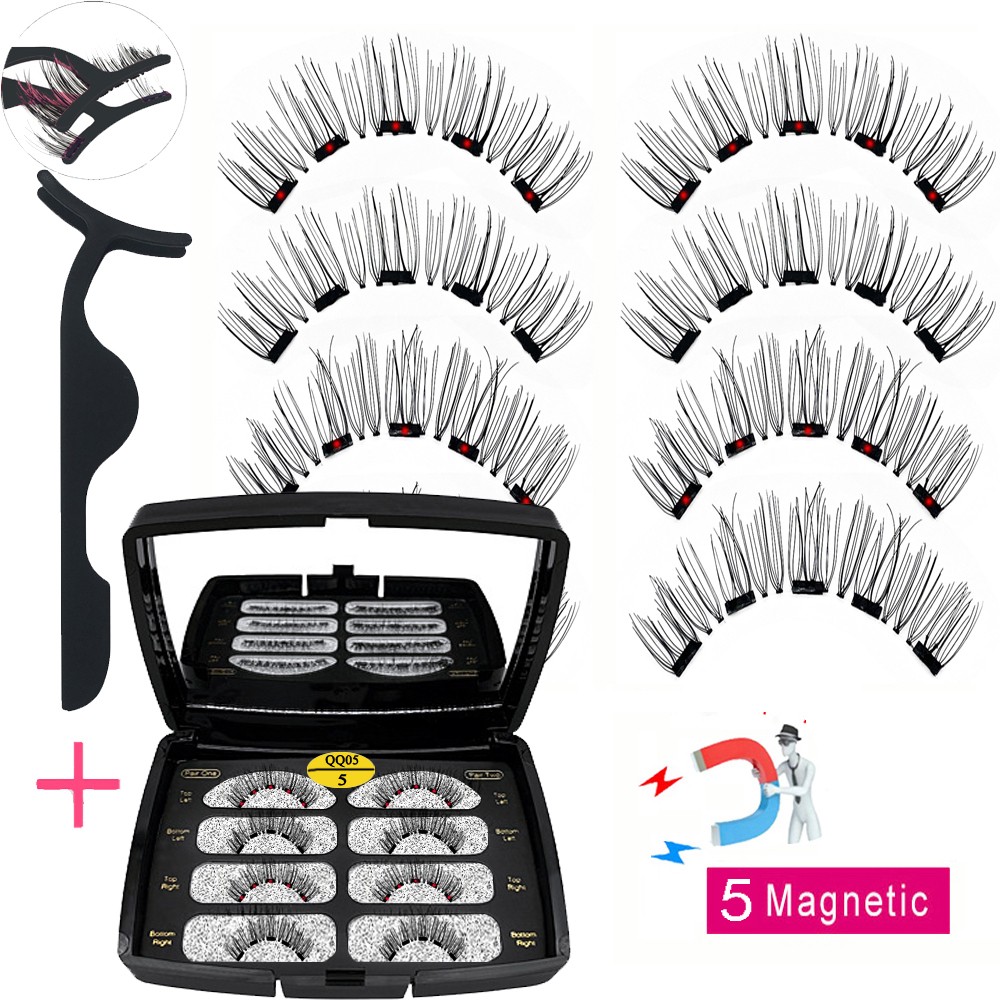 LIKOFO Magnetic Eyelashes with 5 Magnets Natural Handmade 3D/6D False Eyelashes Acrylic Box Long False Eyelashes Cosmetics for Gift