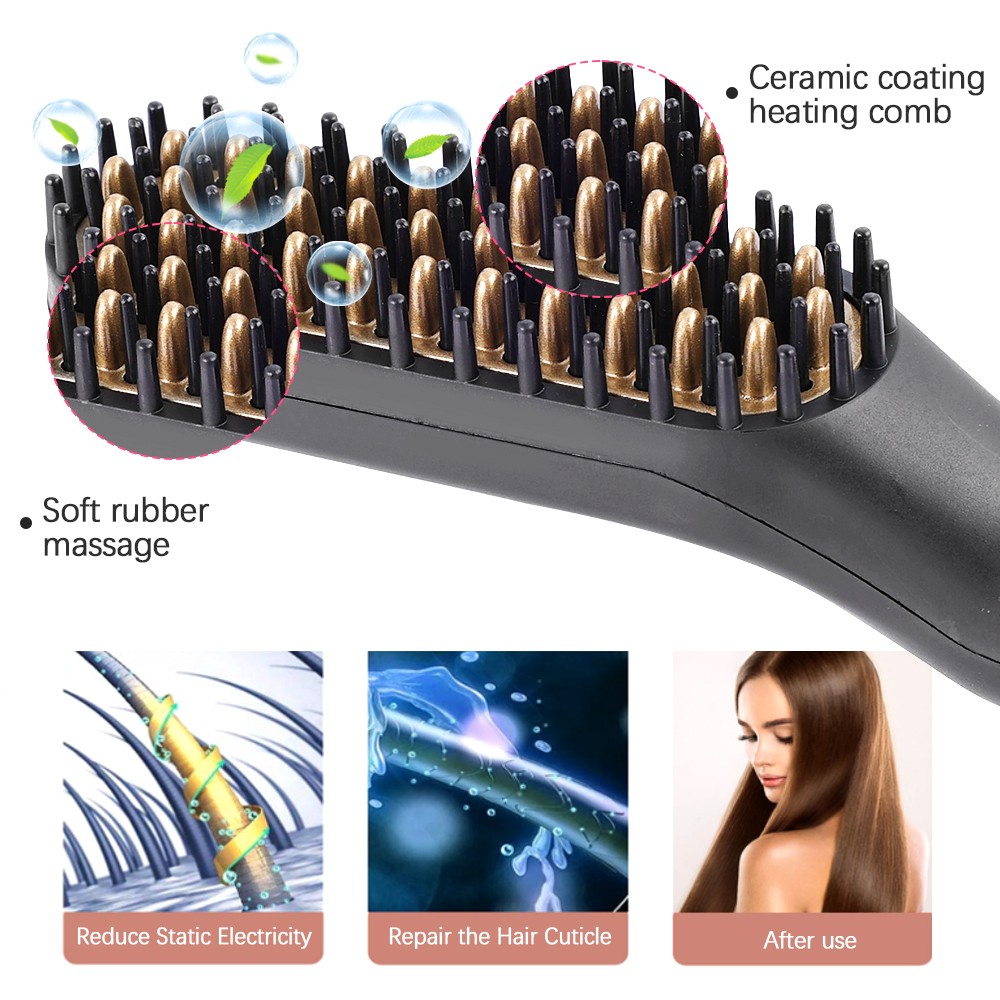 Professional Hair Comb Brush Beard Straightener Multifunctional Straightening Brush Hair Curler Fast Heating Styling Tools