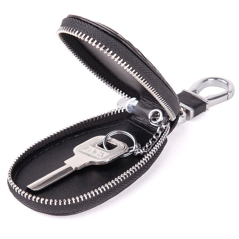 Snake Grain Cowhide Men's Key Car Key Case Protector Real Leather Zipper Key Wallet Waist Hanging Keychain Housekeeper Cover