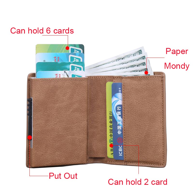 Men's Wallet Pop Up Rfid Cards Wallet Leather Slim Thin Wallet Male Short Money Wallet Smart Small Black Magic Wallet