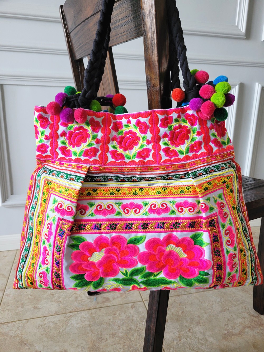 Bohemian double sided embroidery women handbags casual canvas women shoulder bag brand vintage large style handbags