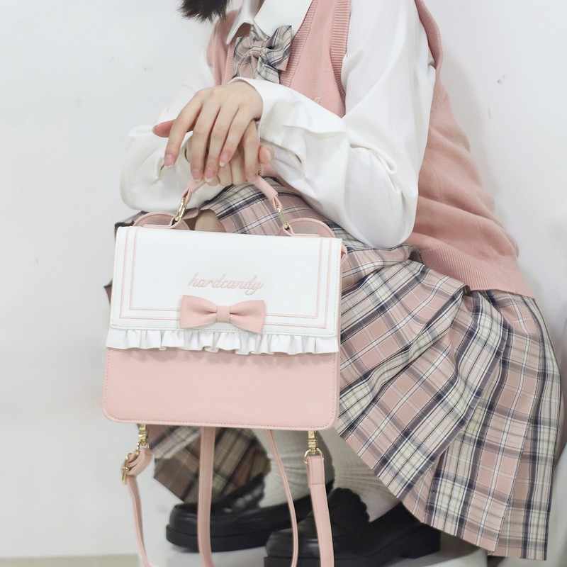 Xiuya Cute Lolita Bag Female Japanese Harajuku Bowknot Crossbody Shoulder Bag Kawaii Girls Backpack Bags for Women 3 Purpose