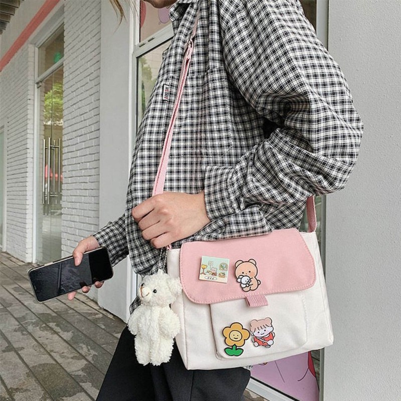 أكياس التسوق النساء الحلو Kawaii مطبوعة قماش الترفيه اليومية حقيبة تسوق Crossbody محفظة جديد