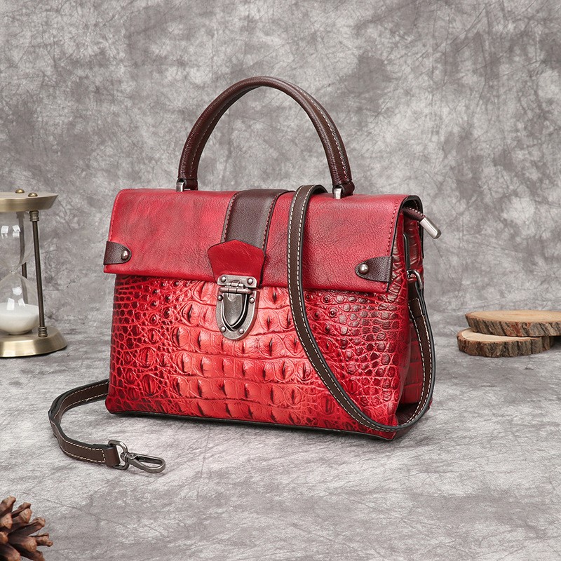 OYIXINGER Vintage Bag Retro Crocodile Luxury Shoulder Bag 2022 New Genuine Leather Handbag Women Hand-painted Crossbody Bags