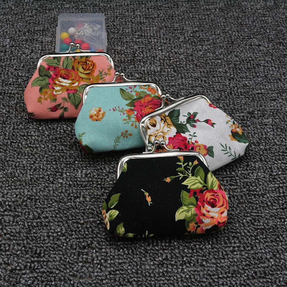 Fashion Vintage Floral Buckle Women Wallet Elegant Lady Retro Clutch Hasp Mini Cotton Bag Coin Purse Headphone Bag Coin Bag