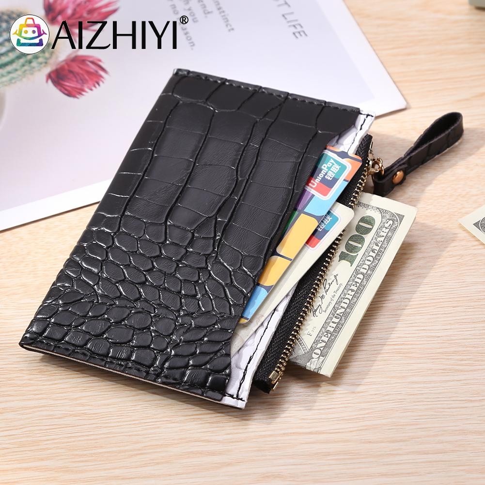 Fashion Women's PU Leather Crocodile Leather Bank Pattern Shopping ID Card Holder Casual Ladies Contrast Color Small Wallet Coin Purse