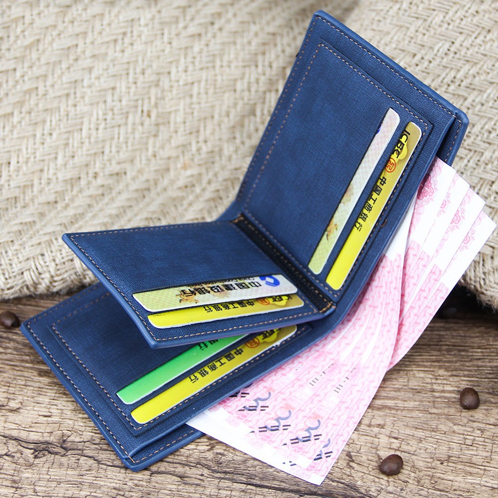 Men Wallet Money Bag Solid Color Leather Business Small Wallet Vintage Famous Male Wallets Purse Forever Young Wallet