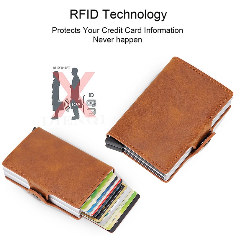 RFID Blocking Protection Men ID Credit Card Holder Wallet Leather Metal Aluminum Business Bank Card Credit Card Case