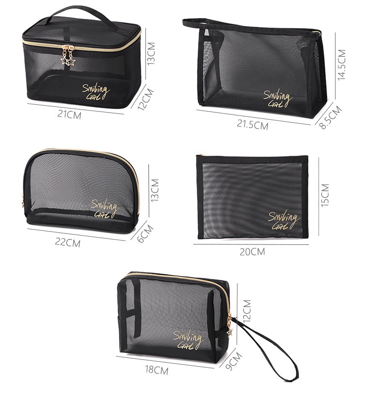 1PC Black Mesh Women Transparent Cosmetic Bag Travel Organizer Fashion Small Large Toiletry Bags Makeup Bags Fashion Comsetics