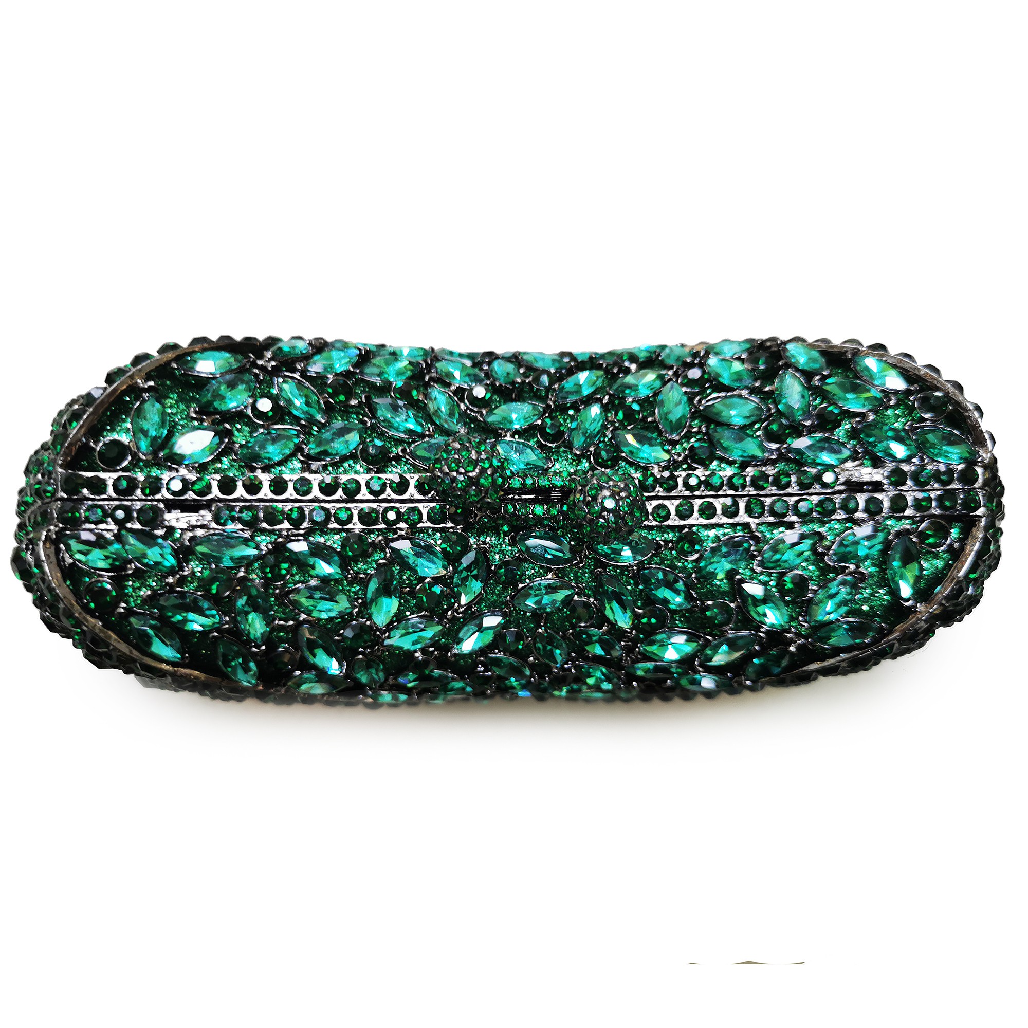 New Arrival Crystal Green Rhinestone Luxurious Evening Clutches Small Handbag For Women Prom Party Bag