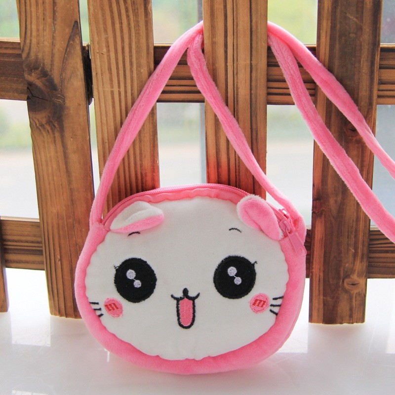 Lovely Children Coin Purse Cartoon Plush Messenger Bags Cute Animal Panda Cat Rabbit Fluffy Kid Kindergarten Cross Body Bag