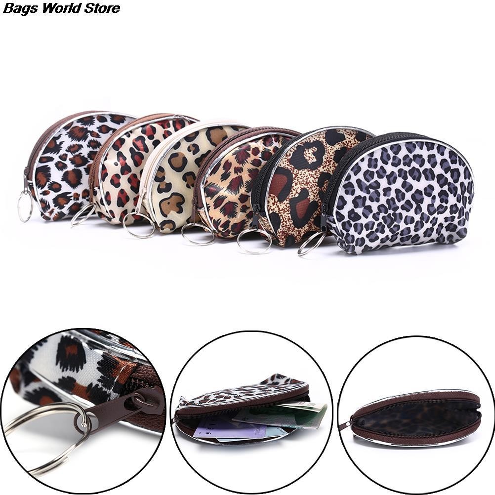 2pcs Mini Wallet Peach Heart Zip Wallet Women Clutch Bag Coin Purse Wallet Leopard Leopard Random