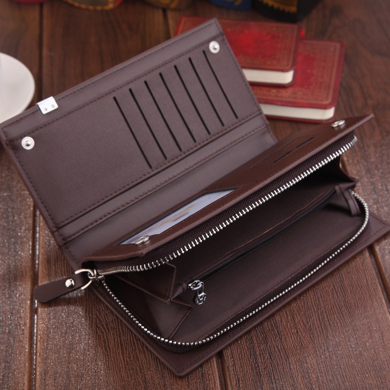 Original Luxury Brand Men Wallet Business Striped Clutch Leather Wallet Male Fashion Man Card Holder With Aipper Phone Bag