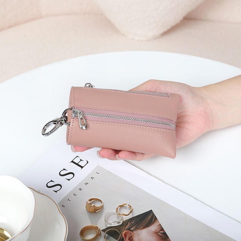 Women's key bag multifunctional leather home key bag 2-in-1 first layer cowhide storage wallet pocket waist car hanging bag