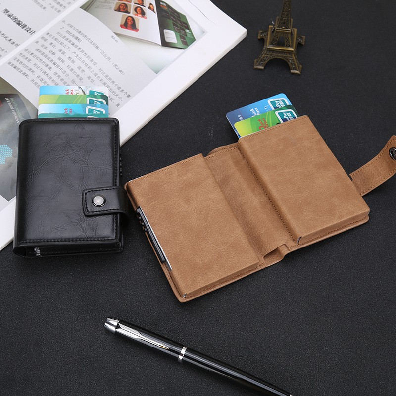 Double Box Rfid Credit Card Holder Aluminum ID Card Holder Business Card Holder Fashion Wallet Metal Leather Visit Pocket