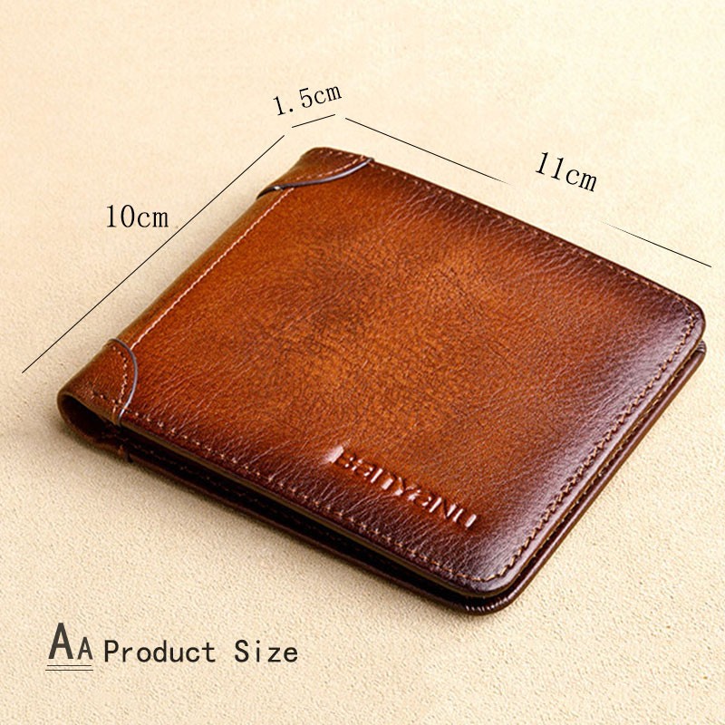 Men's Rfid Blocking Genuine Leather Bifold Wallet Vintage Slim Short Multifunctional Large Capacity Cowhide Wallet Money Clip