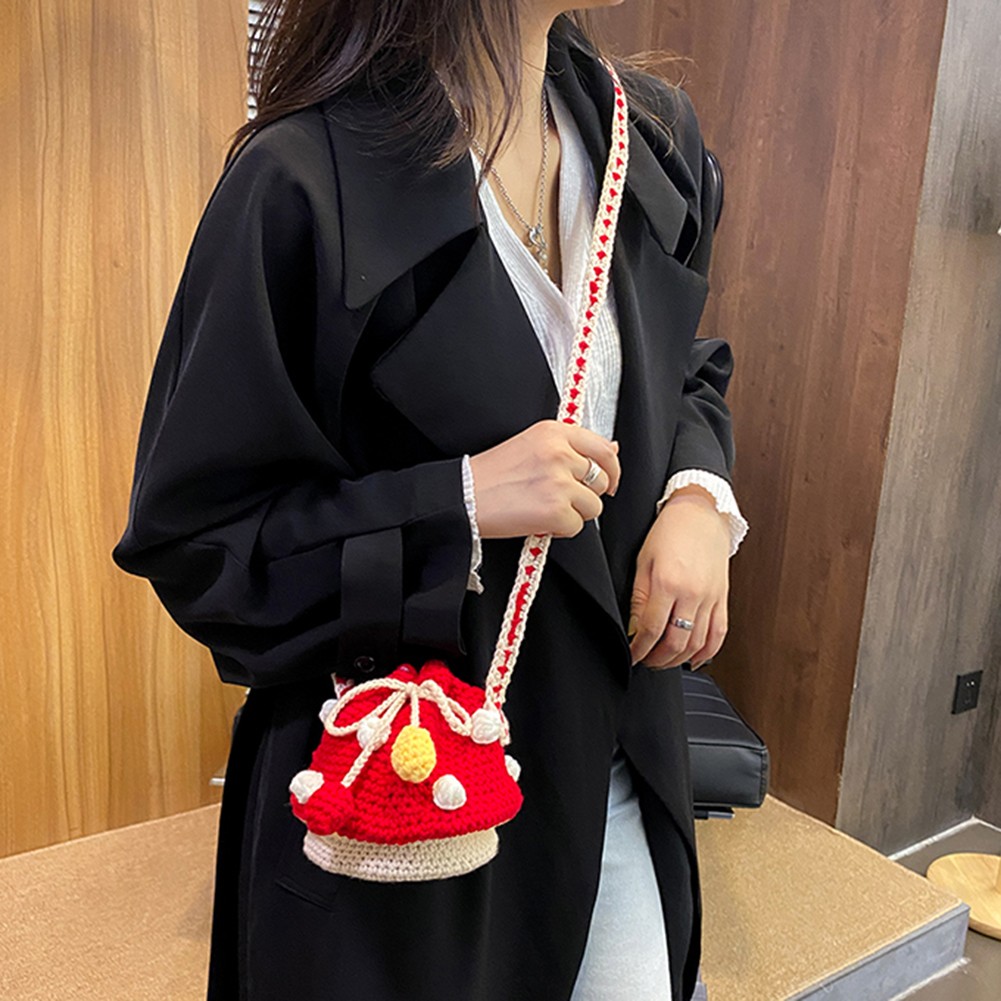 Women's Shoulder Bag Women Fashion Knit Mushroom Hit Color Shoulder Bag Female Crossbody Bags Casual Small Purse