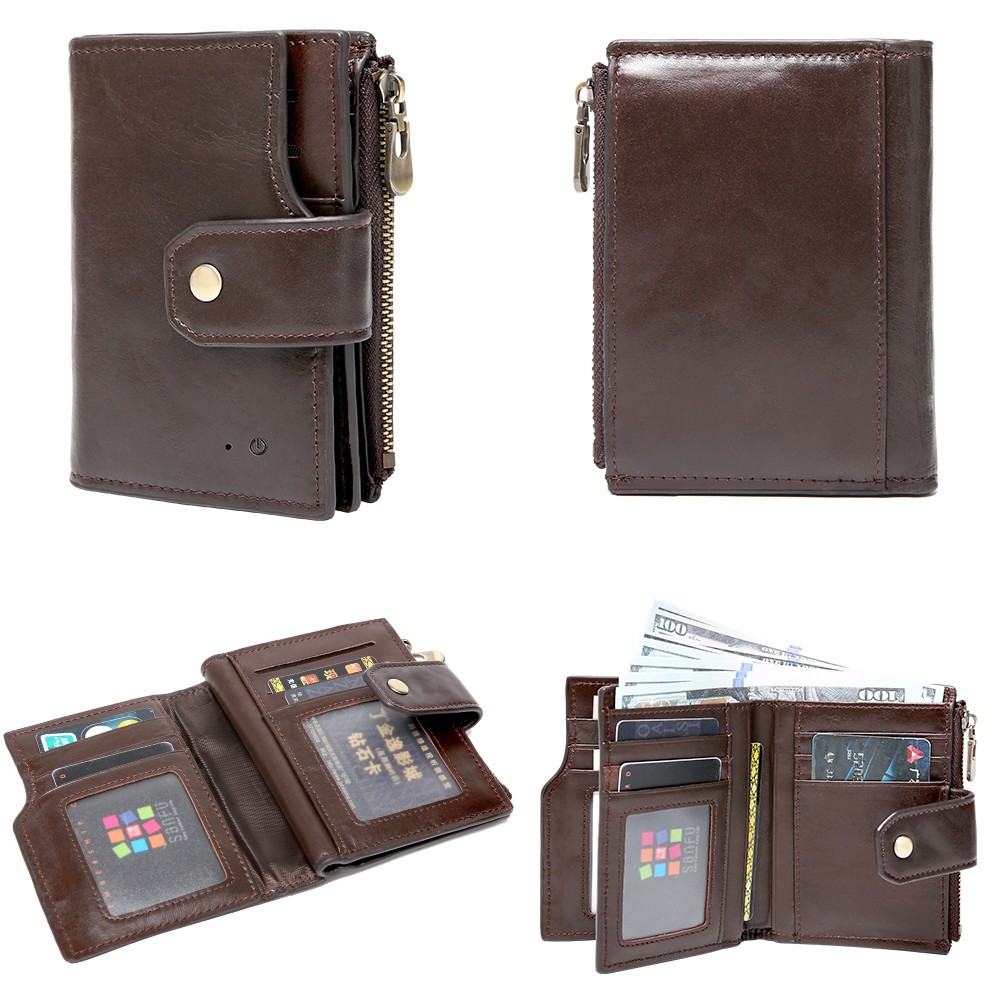 Smart Anti-lost Wallet GPS Log Wallet for Men Genuine Leather Wallets Bluetooth Short Credit Card Holders Coin Purse