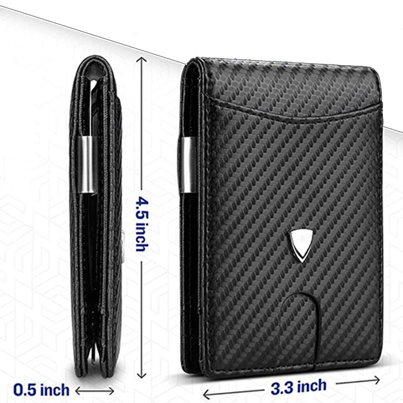 DIENQI Carbon Fiber Men Wallets Card Holder Rfid Money Bag Short Bi-fold Leather Small Size Wallet Male Wallet Smart Walet Black