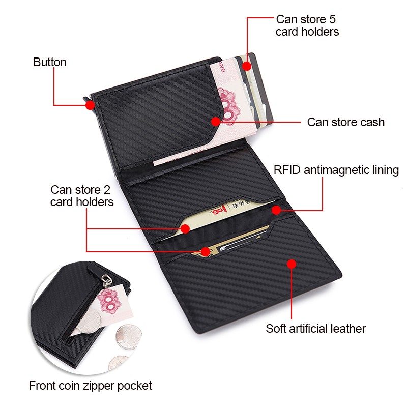 DIENQI RFID Carbon Fiber Leather Men Wallets Card Holder Money Bags Male Purses Slim Thin Small Wallet Black Walet for Men Gifts