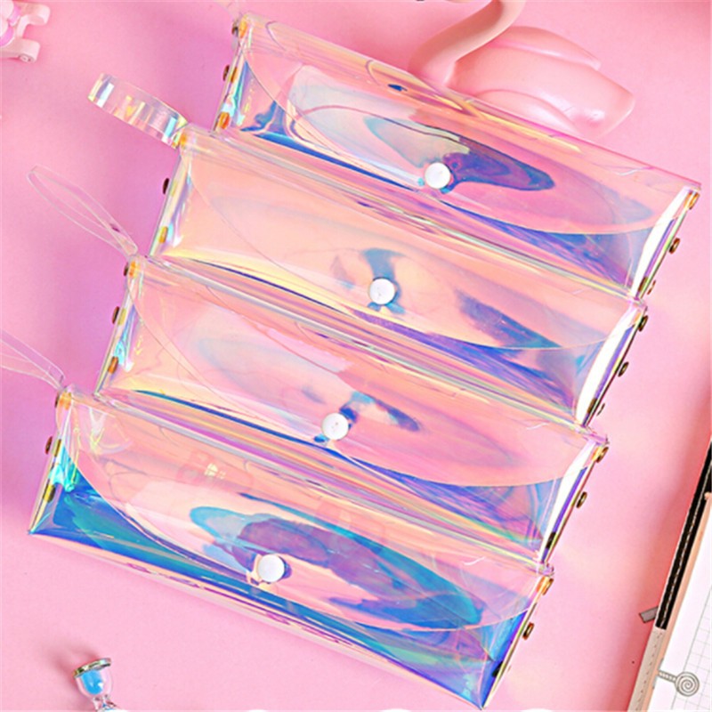 Small Transparent Cosmetic Bag Laser Pen Bag Cute Travel Makeup Bag Women Holographic Brush Bags Student Small Pencil Pouch