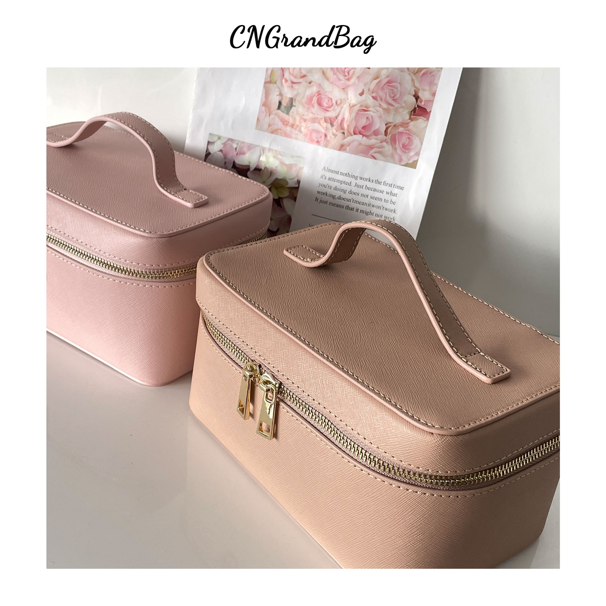 Ladies Saffiano Split Leather Travel Toiletry Bag Portable Hanging Makeup Organizer Box Toiletry Kit for Men Cosmetic Bag for Women