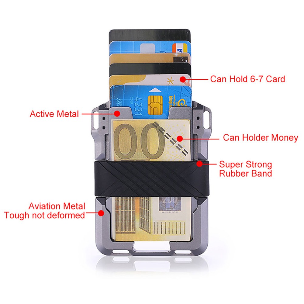 Men's Metal Aluminum Wallets RFID Card Holder Elastic Rubber Band Wallet Magic Card Wallet