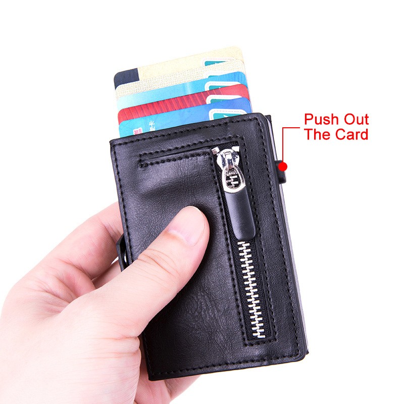 DIENQI - Men's Rfid Carbon Fiber Leather Card Holder Metal Card Holder Simple Steel Pocket Wallet