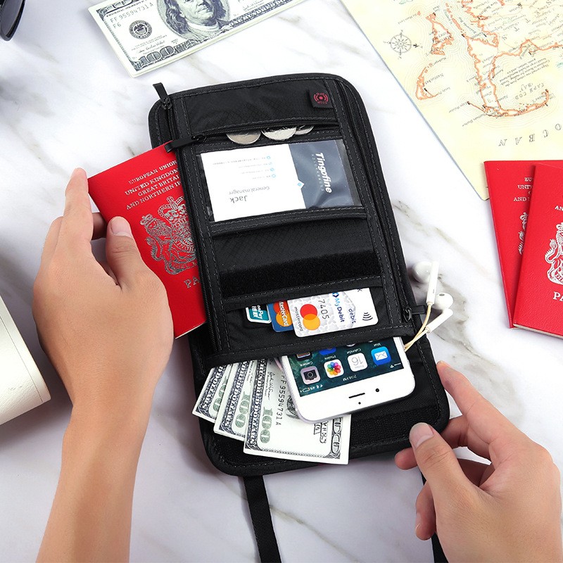 Unisex Hanging Neck Travel Bag, Waterproof Nylon, Transparent, ID Card Package, Multifunctional Portable Wallet