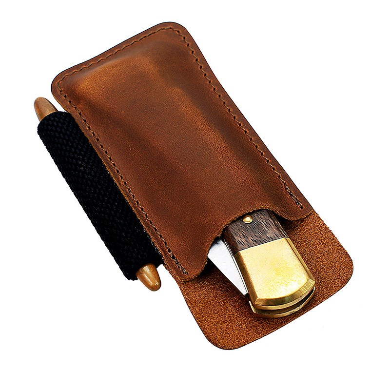 EASYANT Leather Pocket Bag, EDC Organizer, Strap, Clip, Buck 110 Space Pen