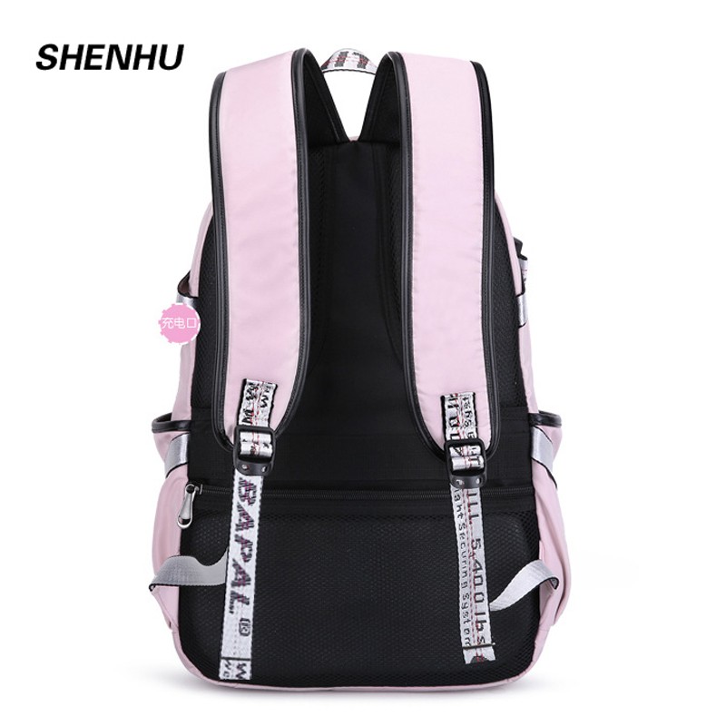 Anti-theft Backpack Woman Laptop Bag External USB Charge Computer Backpacks Waterproof School Bag For Teenage Girls Black Pink