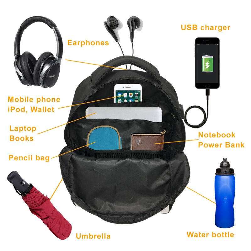 School Backpack with USB Port, School Backpack for Teens, Travel Bag, Children's Daily Book Bag