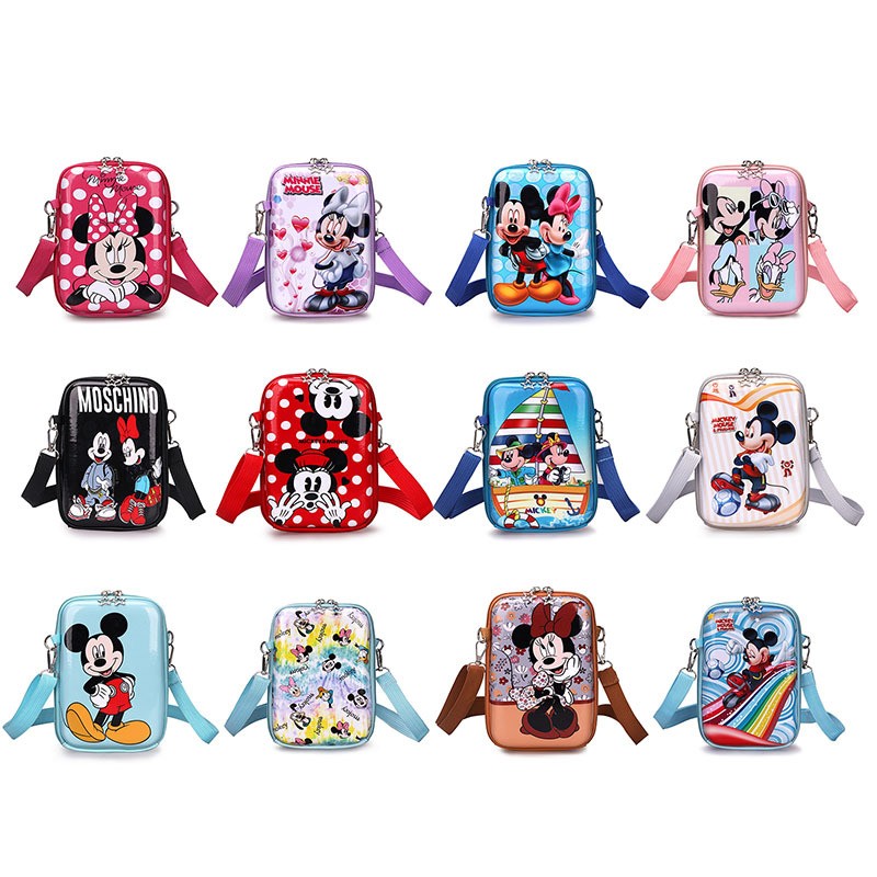 Disney 2022 new fashion girl shoulder messenger bag high quality cartoon girl mobile phone bag large capacity messenger bag