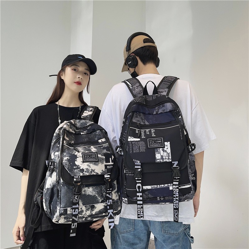 graffiti backpack laptop men canvas school bags teenage large cartoon letters printing backpacks travel bag sac mochila