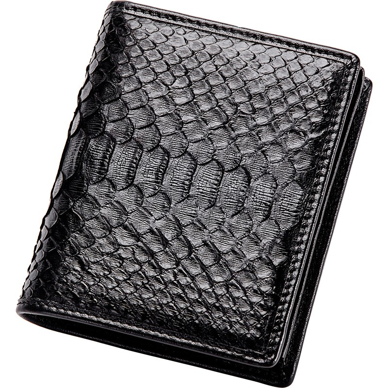 Luxury Genuine Leather Mens Wallet Quality Snakeskin Leather Wallet Men Brand Design Small Bifold Python Black Short