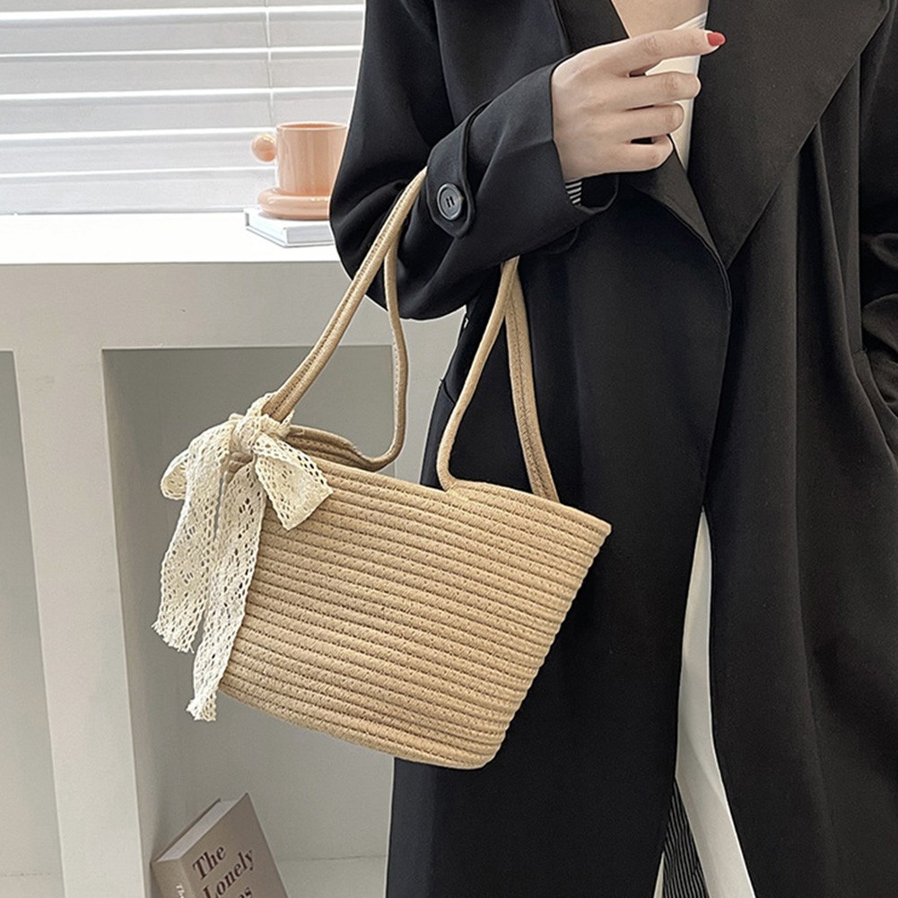 Elegant Holiday Casual Beach Tote Bag Ladies Handle Straw Woven Shoulder Bag Summer Basket Clutch Tote Purses