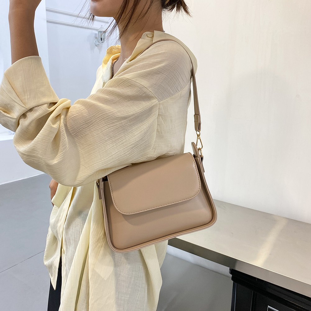 Elegant Women Quilted Shoulder Bag Soft PU Leather Underarm Bags Female Solid Color Small Square Box Branded Wide Strap Handbag