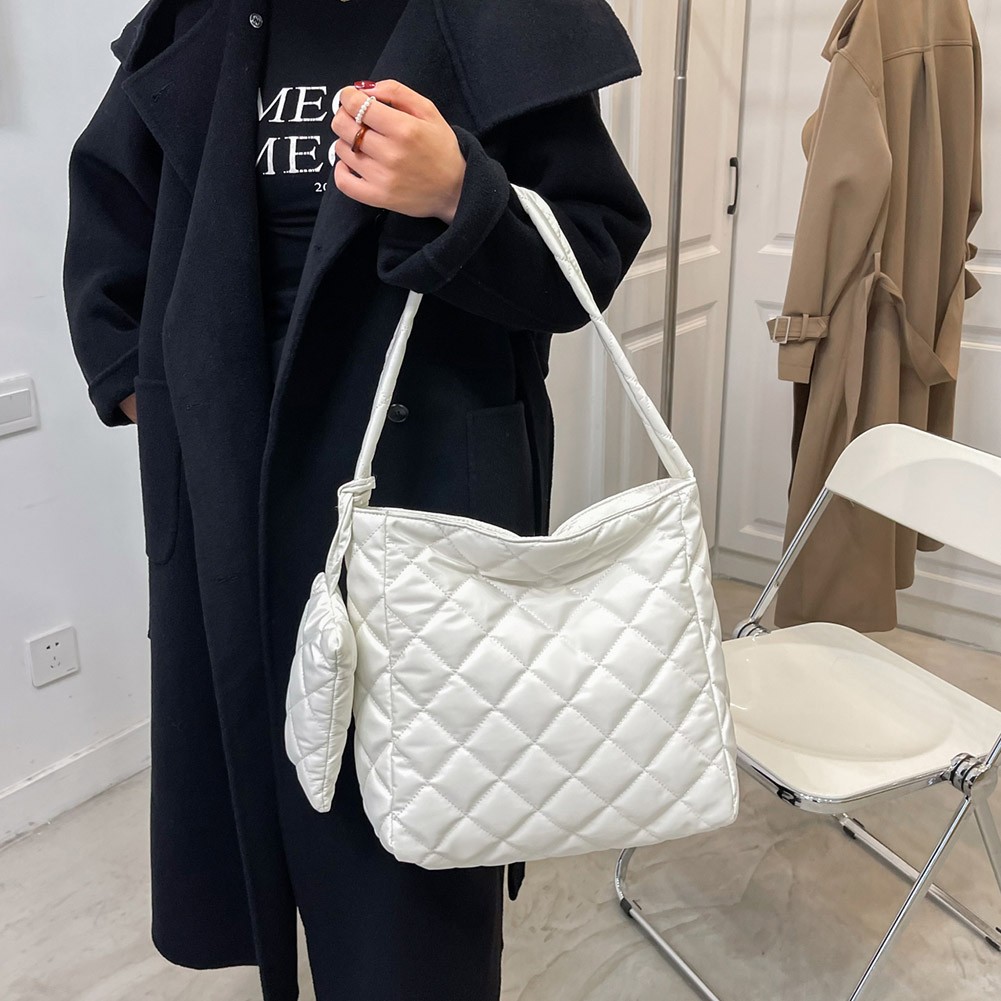 Casual Solid Color Women Underarm Shoulder Bags Fashion Cotton Quilted Lattice Printing Top Handle Handbags With Nylon Small Purse