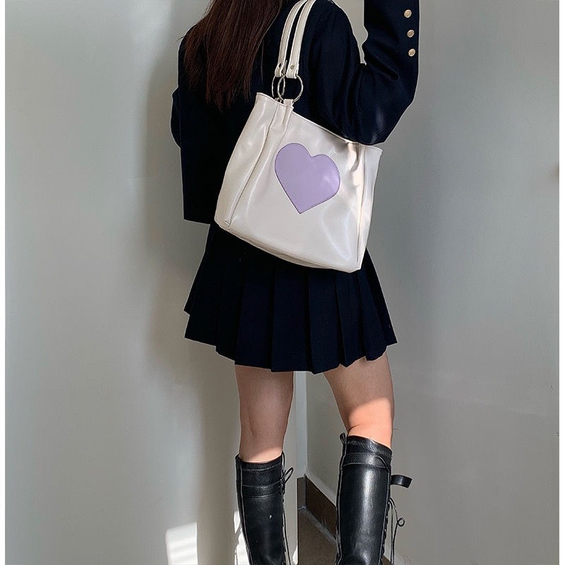 Xiuya Harajuku Kawaii Japanese Women Shoulder Bag Cute Heart Lolita Tote Bag Ladies Bags 2022 Big Shopper With Zipper