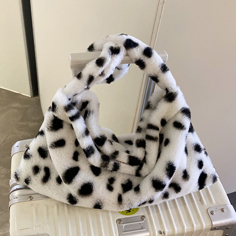 2022 cute plush female shoulder bags printed leopard crossbody bags high capacity girl pocket winter warm fluffy handbags