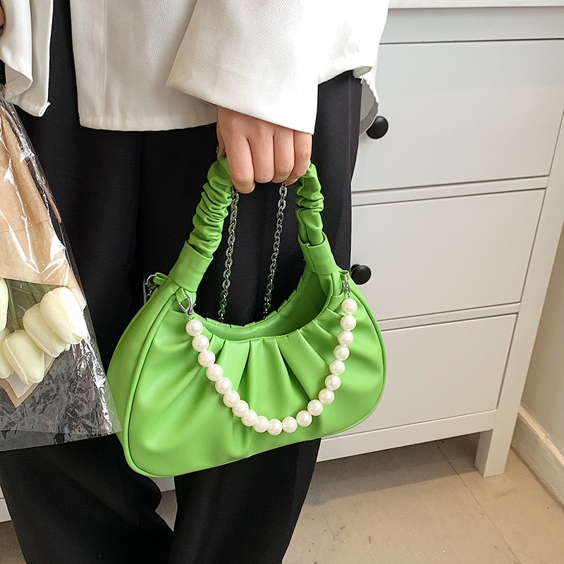 HOCODO Solid Color Pleated Tote Bag 2022 Fashion Women Handbag Pu Leather Shoulder Bags Female Small Chain Crossbody Bag Women