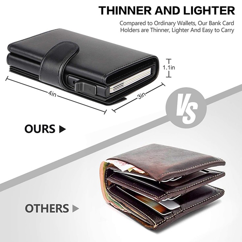 DIENQI RFID Men Wallet Money Bag Short Male Aluminum Leather Card Holder Wallet Small Black Wallet Thin Wallet Vallet Billfold