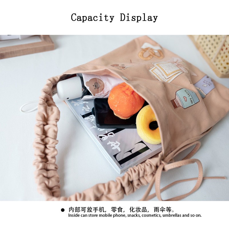 cute purse shoulder bags tote bags 2021 high quality fashion sweet japanese style cartoon pleated bow women shopper canvas bags